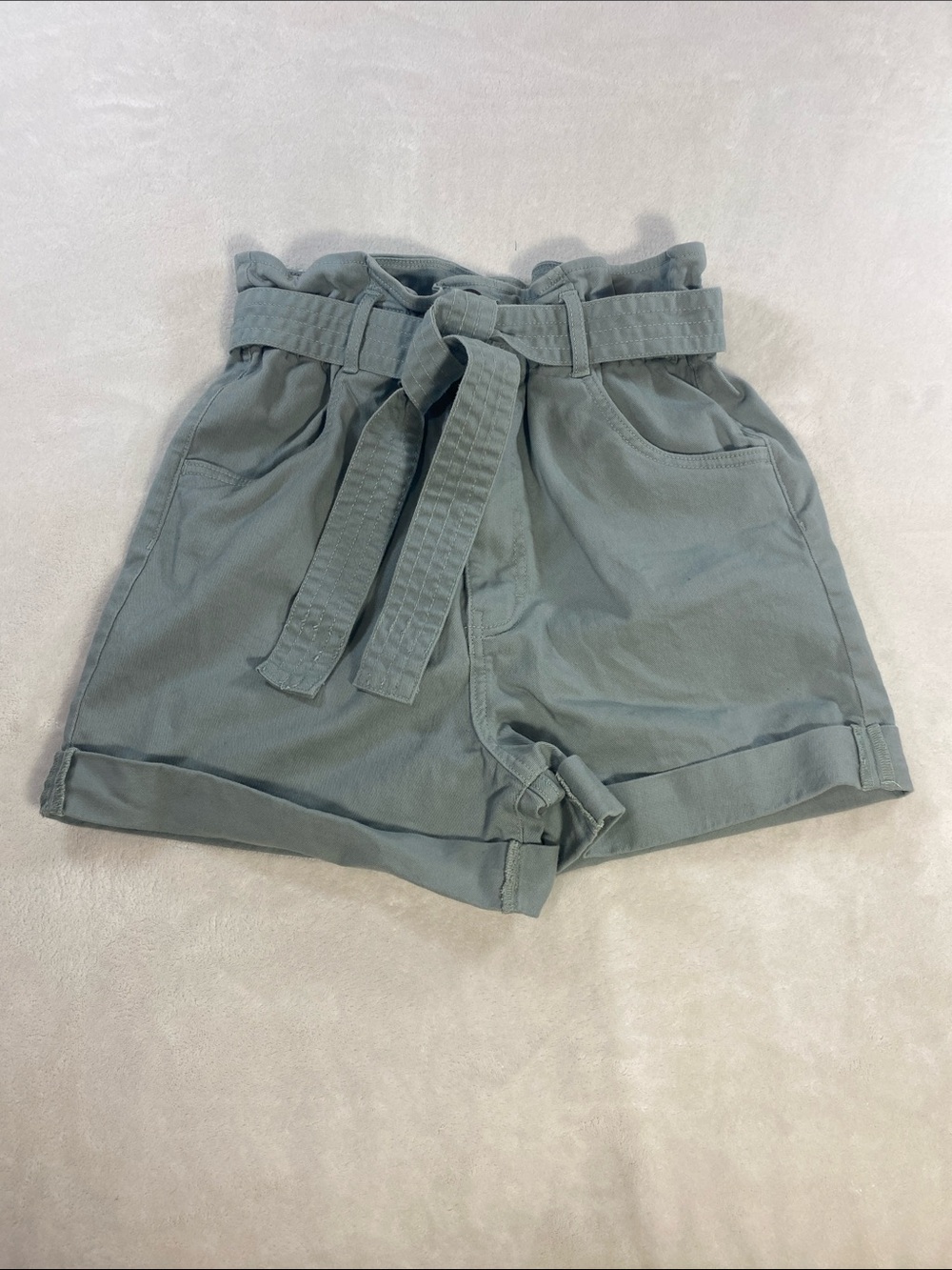 Garage Light Grey Green Elastic High Waisted Shorts Small